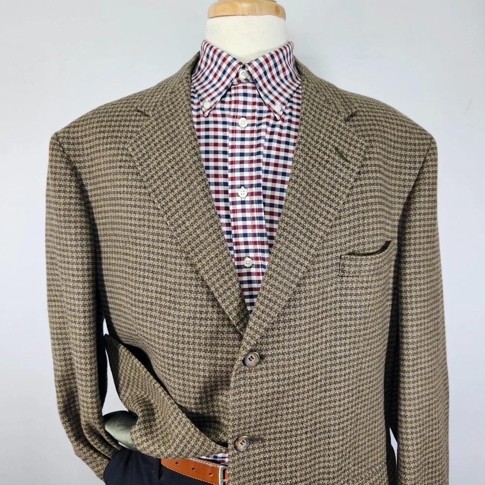 Stafford Men's Tweed Sport Coat Blazer‎ Three Button Brown Lambs Wool 48L